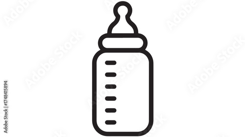 Simple line art illustration of a baby feeding bottle with measurement marks