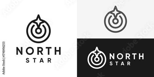 Creative simple north star logo template. Circle compass with north star logo design vector illustration.