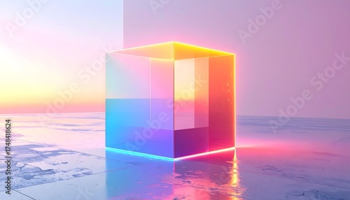 Wallpaper Mural Futuristic glowing cube with neon gradient lights high resolution photo Torontodigital.ca