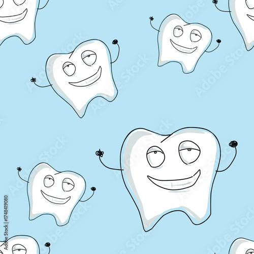 seamless background with toothcare cartoon character vector stock .eps