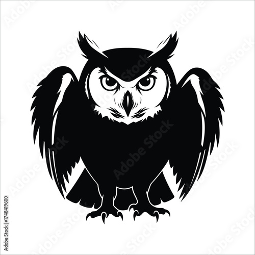 Wallpaper Mural Stylized black and white illustration of an owl with outstretched wings and prominent tufts Torontodigital.ca