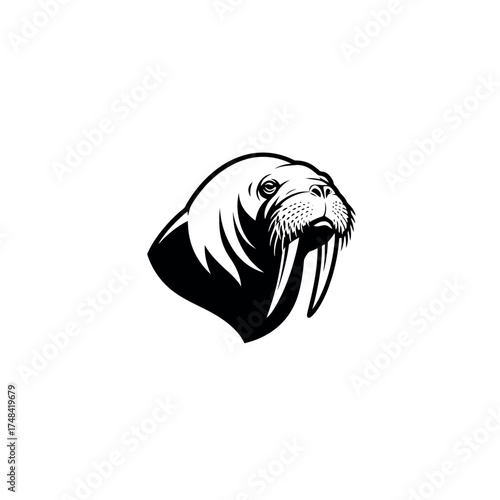 Black and white vector illustration of a walrus head logo.