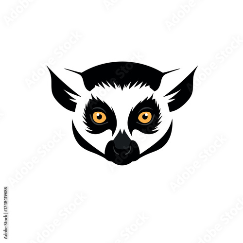 Detailed Lemur Face Illustration with Striking Yellow Eyes.