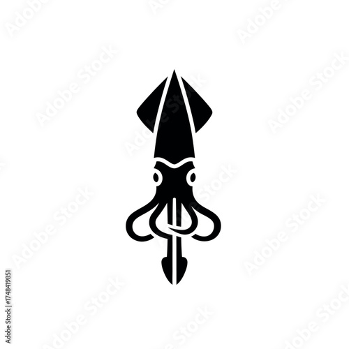 Minimalist black squid icon with tentacles and fins.