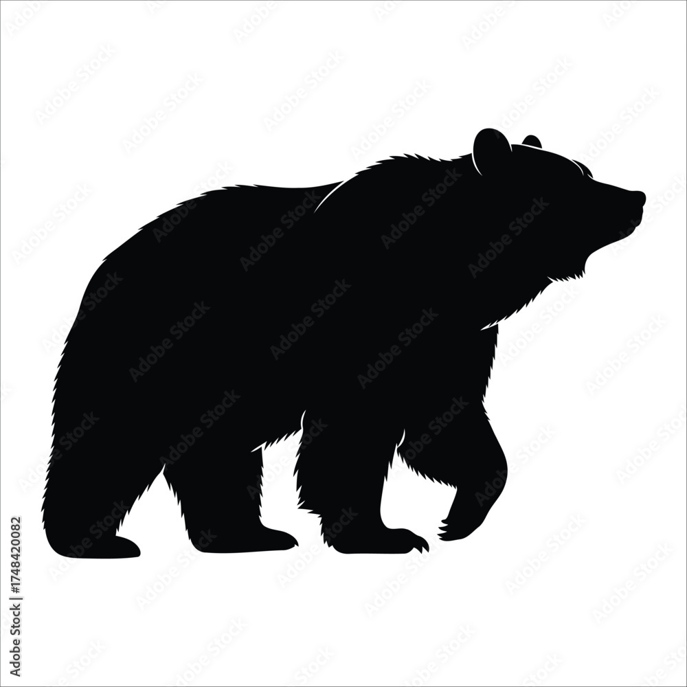 Fototapeta premium Silhouette of a bear walking, depicted in a side profile.