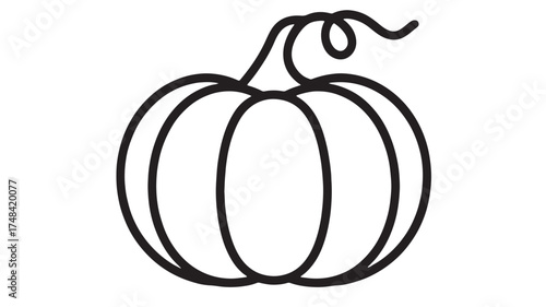 Simple outline illustration of a pumpkin with a curly stem, perfect for fall and Halloween designs.