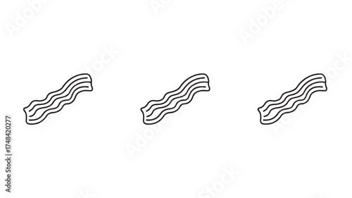 Three strips of crispy bacon arranged in a row on a white background