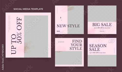 social media template banner fashion sale promotion. fully editable instagram and facebook square post frame puzzle organic sale poster. pink brown vector background