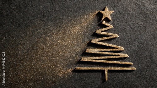 Stylized Christmas tree silhouette on dark stone with sparkly dust effect