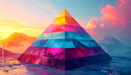Wallpaper Mural Abstract geometric pyramid with colorful gradient layers and reflections high resolution photo Torontodigital.ca