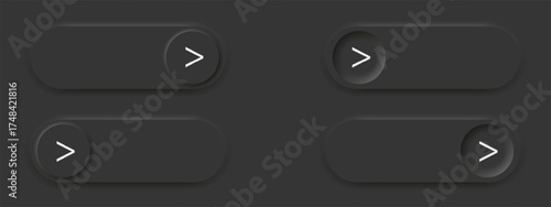 Direction sign button for Apps, Websites, Interfaces, and mobile apps. UI UX. Set of black buttons. Direction arrow symbols. 3D Neumorphism design style. Vector design elements