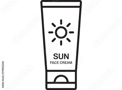 Simple line illustration of a tube of sun face cream with a sun icon.