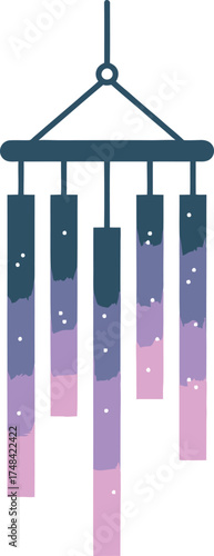 Hanging mobile with gradient rectangles and star-like dots graphic