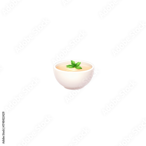 Creamy Soup Bowl with Fresh Green Herbs on a White Background