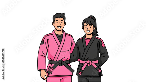 Taekwondo Athletes Vector Illustration – Martial Arts Action Pose