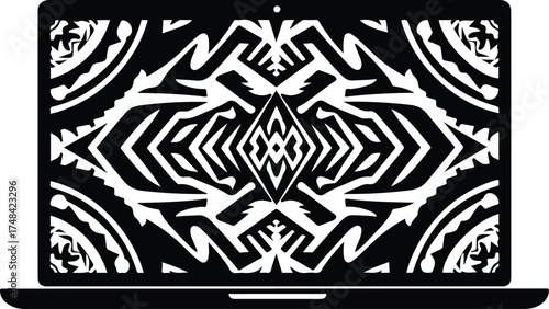 Laptop Icon with Abstract Tribal Mandala Pattern – Modern Tech and Art Fusion Illustration