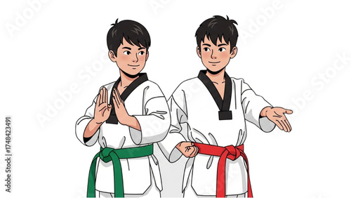 Taekwondo Athletes Vector Illustration – Martial Arts Action Pose