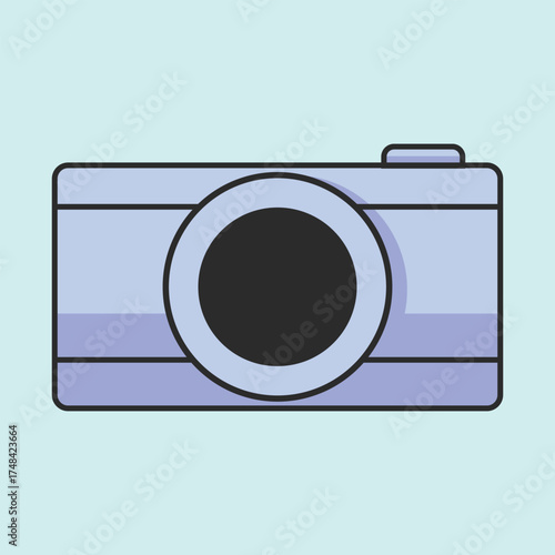 Vector illustration of a minimalist camera in soft pastel colors. Ideal for photography, travel, digital content creation, or creative workspace design.