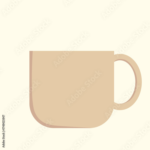 Flat minimalist illustration of a coffee cup in soft pastel tones. Ideal for coffee lovers, cozy workspace design, morning routine visuals, and digital lifestyle themes.