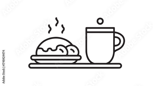 Warm pastry with steaming coffee on a tray, a simple breakfast treat