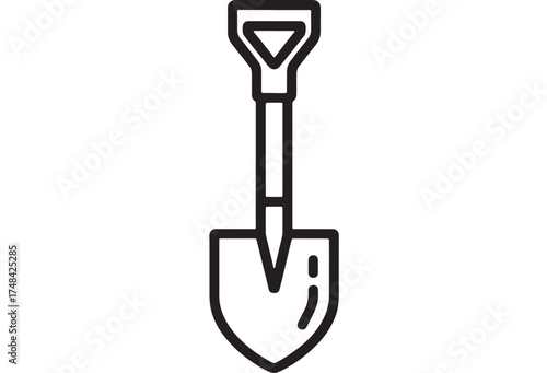 Simple black outline of a shovel, symbolizing gardening and outdoor work