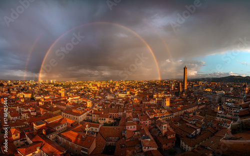 Double Rainbow & Due Torri - The Two Towers of Bologna Skyline