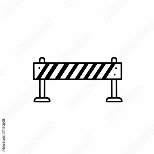 black and white guard rail safety icon, barrier line art, no text