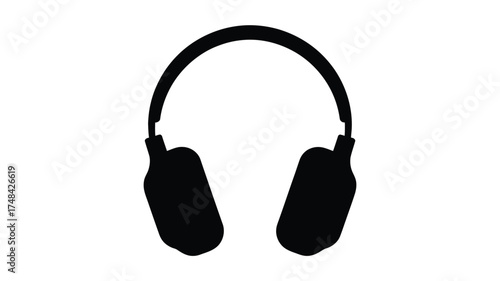 Simple black silhouette of modern over ear headphones on a white background