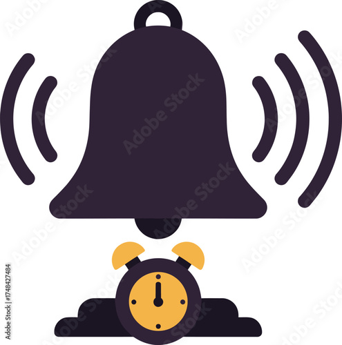 Ringing bell above a small alarm clock icon on white background