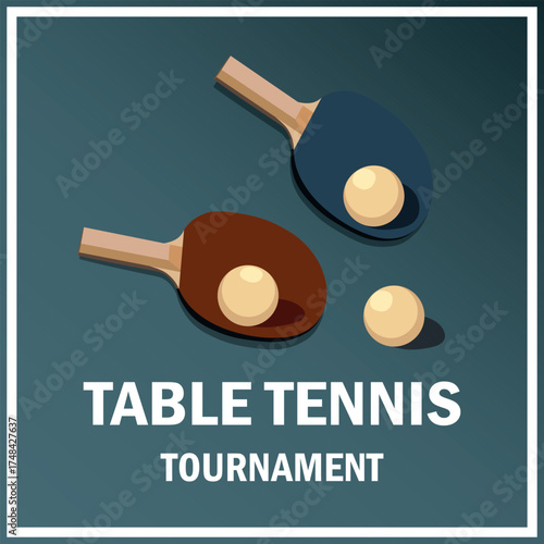 Ping pong banner template. Racket and ball for playing table tennis. Ping pong championship logo, poster design for sports. Flat vector illustration.