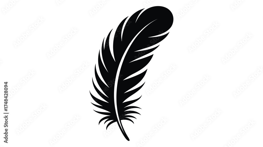 Obraz premium Simple black silhouette of a single feather on a white background