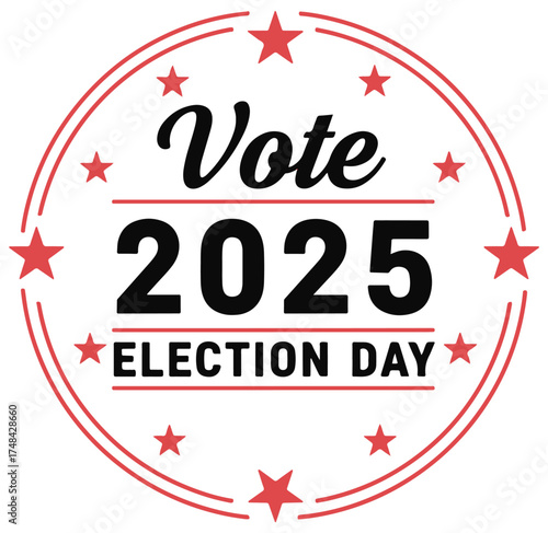 Patriotic American voting banner with the word VOTE and US flags on a white background.