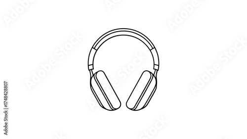 Minimalist line art illustration of modern over ear headphones on a white background