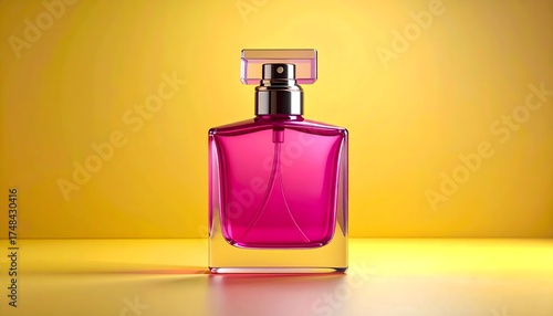 Wallpaper Mural Pink glass perfume bottle isolated on yellow backdrop high resolution photo Torontodigital.ca