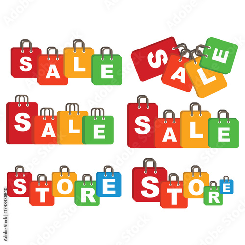Bright promotional sticker set for Black Friday, Cyber Monday and seasonal discounts. Colorful labels, shopping elements and special offer signs. Modern marketing tags collection. Vector illustration.