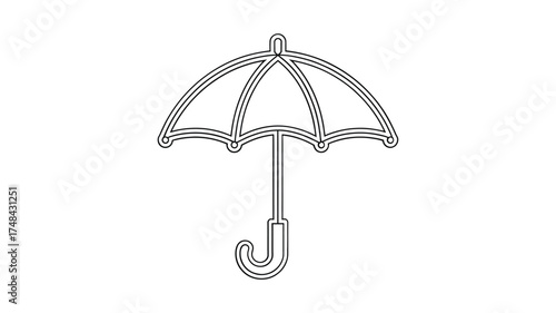 Simple outline drawing of an open umbrella with a curved handle on a white background
