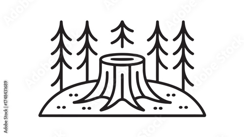 Minimalist illustration of a tree stump and surrounding forest