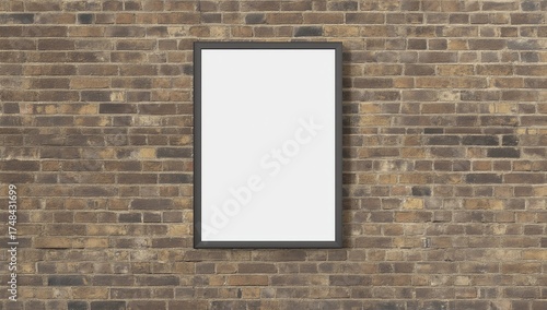 Blank advertising A2 poster billboard on brick wall 