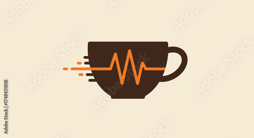 Coffee Cup with Heartbeat Line and Speed Lines Graphic Illustration