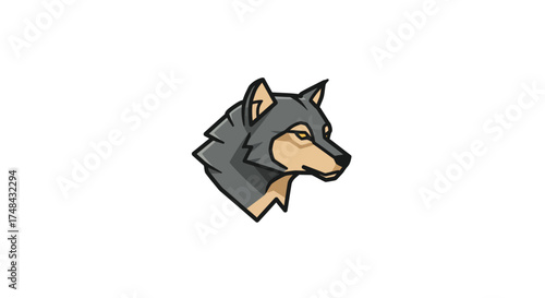 Stylized Gray Wolf Head Profile with Golden Eyes and Tan Muzzle