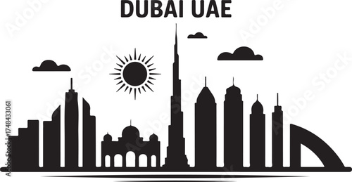 Dubai UAE Skyline Silhouette with Modern Architecture and Cityscape Travel Icon