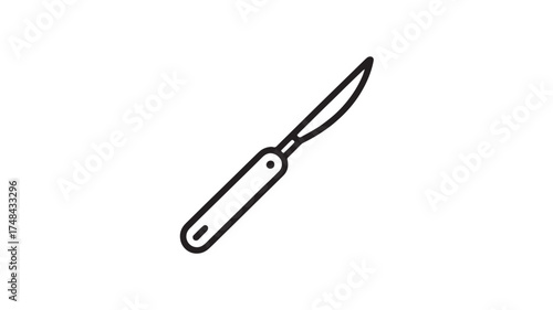 Surgical scalpel instrument, clean line art on white background