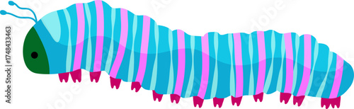 Image of a bright blue caterpillar crawling.