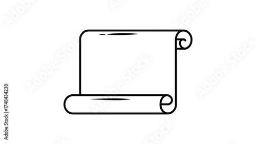 Simple hand drawn outline of an unrolled scroll with curled edges on a white background