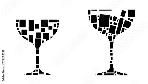 Mosaic champagne coupe silhouettes on transparent background
