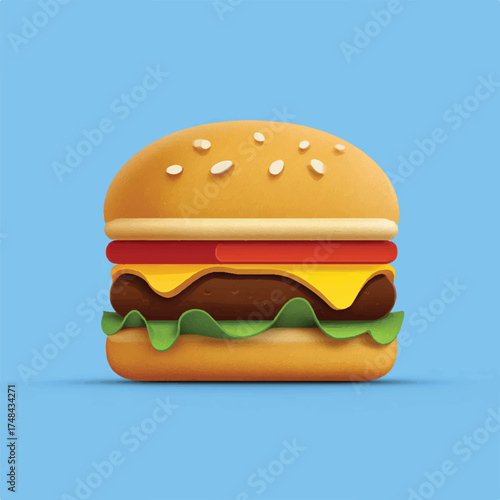 Delicious Hamburger with Fresh Ingredients on Blue Background for Food Illustrations and Fast Food Marketing Campaigns showcasing taste and inviting culinary experience