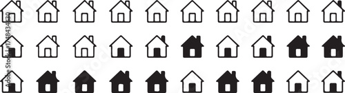 Collection of House Icons in Various Styles Representing Real Estate and Home Ownership Concepts