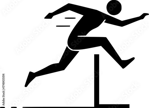 Minimal Black and White Icon of Athlete Jumping Over Hurdle in Track Event
