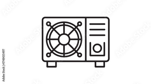 Clean line art illustration of a computer power supply unit