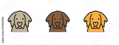 Set of three stylized dog face icons in different colors (grey, brown, and orange). Perfect for use as avatars, mascots, stickers, or any canine-themed design.